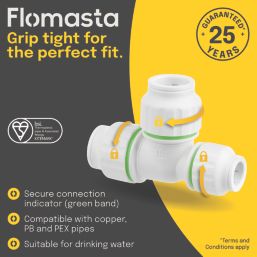 Flomasta  Plastic Push-Fit Reducing Tee 22mm x 15mm x 22mm