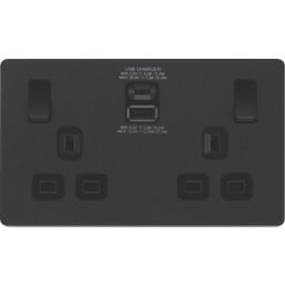 British General Evolve 13A 2-Gang SP Switched Socket + 3A 30W 2-Outlet Type A & C USB Charger Matt Black with Black Inserts