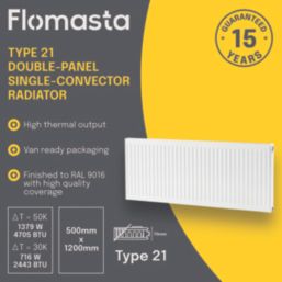 Flomasta 500mm x 1200mm 4705BTU White Type 21 Convector Radiator