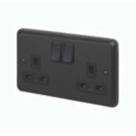 MK Contoura 13A 2-Gang DP Switched Plug Socket Black  with Colour-Matched Inserts