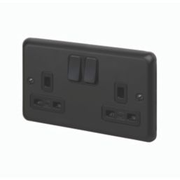 MK Contoura 13A 2-Gang DP Switched Plug Socket Black  with Colour-Matched Inserts