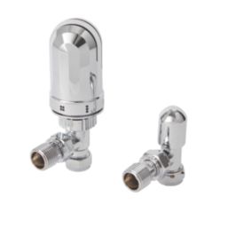 Flomasta  1/2" x 15mm Chrome Angled & L/S Modern Thermostatic Radiator Valve & Lockshield