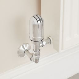Flomasta  1/2" x 15mm Chrome Angled & L/S Modern Thermostatic Radiator Valve & Lockshield