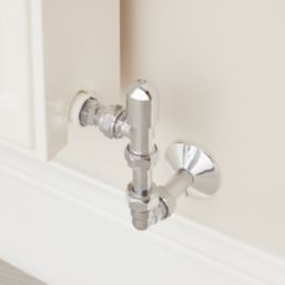Flomasta  1/2" x 15mm Chrome Angled & L/S Modern Thermostatic Radiator Valve & Lockshield