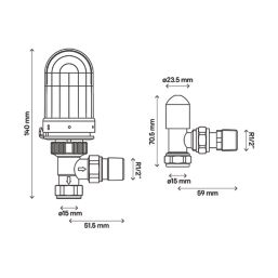Flomasta  1/2" x 15mm Chrome Angled & L/S Modern Thermostatic Radiator Valve & Lockshield