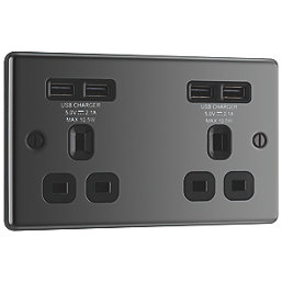 LAP  13A 2-Gang Unswitched Socket + 4.2A 10.5W 4-Outlet Type A USB Charger Black Nickel with Black Inserts