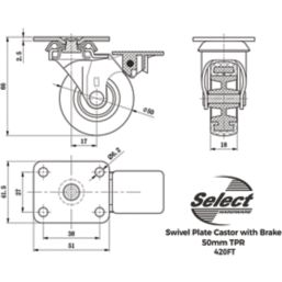 Select TPR Braked Swivel Castor 50mm Grey