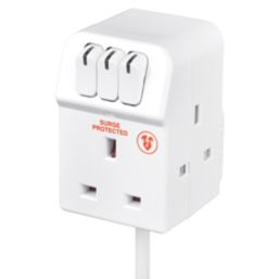 Masterplug 13A 3-Gang Switched Surge-Protected Extension Lead White 2m