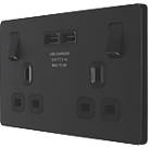 British General Evolve 13A 2-Gang SP Switched Socket + 3.1A 2-Outlet Type A USB Charger Matt Black with Black Inserts