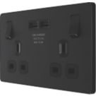British General Evolve 13A 2-Gang SP Switched Socket + 3.1A 15.5W 2-Outlet Type A USB Charger Matt Black with Black Inserts