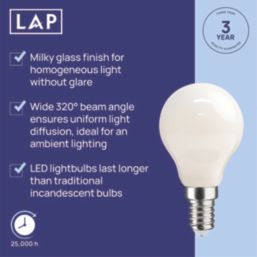 LAP  E14 Mini Globe LED Light Bulb Milky 470lm 2.9W 4 Pack