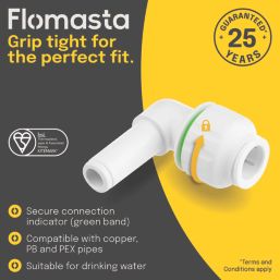 Flomasta  Plastic Push-Fit Reducing 90° Stem Elbow F 10mm x M 15mm