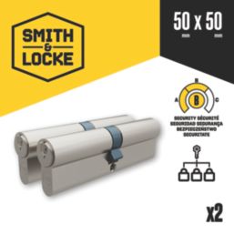 Smith & Locke 1 Star 6-Pin Euro Double Cylinder Locks 50-50 (100mm) Satin Nickel  2 Pack