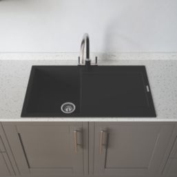 Carysil GD100-MB 1 Bowl Granite Composite Kitchen Sink Midnight Black Reversible 860mm x 500mm