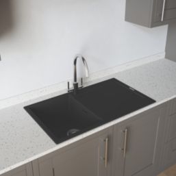 Carysil GD100-MB 1 Bowl Granite Composite Kitchen Sink Midnight Black Reversible 860mm x 500mm