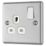 LAP  13A 1-Gang SP Switched Plug Socket Brushed Stainless Steel  with White Inserts