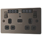 LAP  13A 2-Gang SP Switched Wi-Fi Extender Socket + 2.1A 1-Outlet Type A USB Charger Black Nickel with Black Inserts