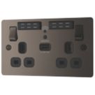 LAP  13A 2-Gang SP Switched Wi-Fi Extender Socket + 2.1A 10.5W 1-Outlet Type A USB Charger Black Nickel with Black Inserts