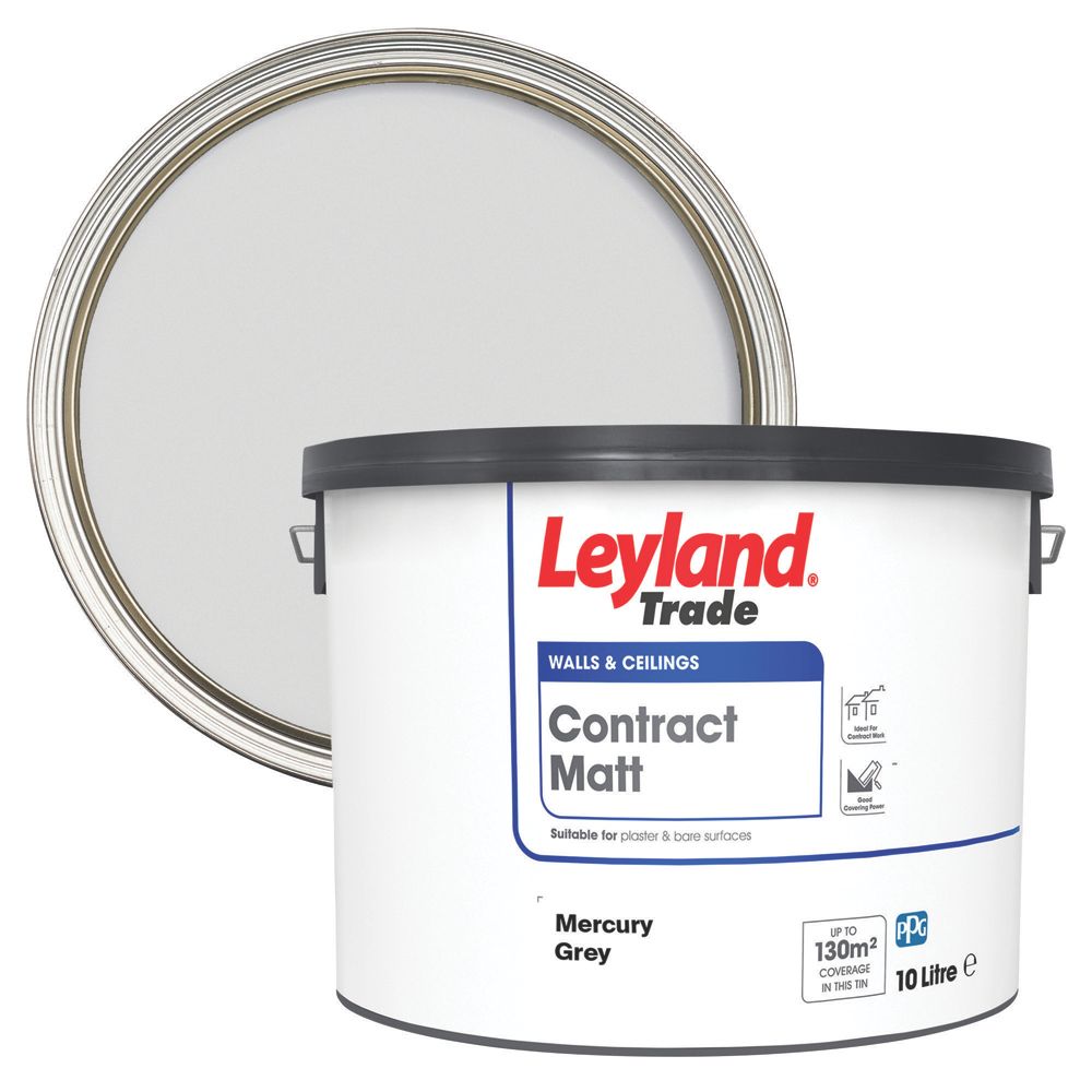 Leyland Trade Contract 10Ltr Mercury Grey Matt Emulsion Paint Screwfix