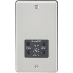 Knightsbridge  2-Gang Dual Voltage Shaver Socket 115 V / 230V Brushed Chrome with Black Inserts