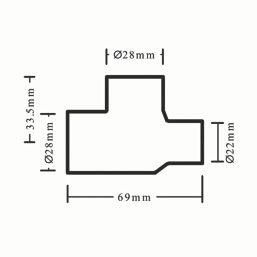 Flomasta  Copper End Feed Reducing Tee 28mm x 22mm x 28mm