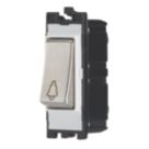 Contactum Decorative 10AX 1-Way Grid Retractive Bell Push Switch Brushed Steel with White Inserts