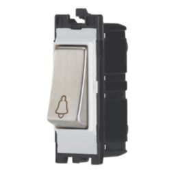 Contactum Decorative 10AX 1-Way Grid Retractive Bell Push Switch Brushed Steel with White Inserts