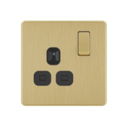 LAP  13A 1-Gang DP Switched Switched Socket Satin Brass  with Black Inserts