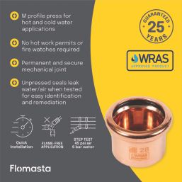 Flomasta  Copper Press-Fit M-Profile Stop Ends 28mm 2 Pack