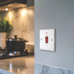 British General Nexus Metal 45A 1-Gang DP Cooker Switch Polished Chrome with LED