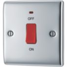 British General Nexus Metal 45A 1-Gang DP Cooker Switch Polished Chrome with LED