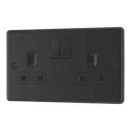 LAP  13A 2-Gang SP Switched Socket Matt Black  with Black Inserts