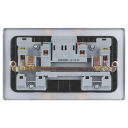 Schneider Electric Ultimate Low Profile 13A 2-Gang SP Switched Plug Socket Brushed Chrome  with Black Inserts