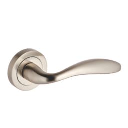 Smith & Locke Beadnell Fire Rated Lever on Rose Door Handles Pair Brushed Nickel