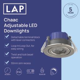 LAP Chaac Tilt  Fire Rated LED Downlight Brushed Nickel 5.5W 600lm