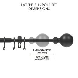 Renaissance Black Curtain Pole 16/13mm x 120-210cm