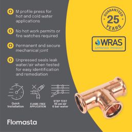 Flomasta  Copper Press-Fit Equal M-Profile Tees 28mm 2 Pack
