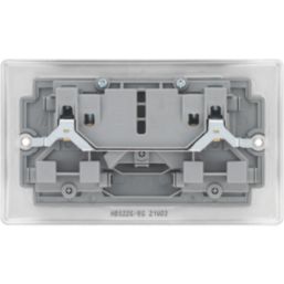 British General Nexus Metal 13A 2-Gang DP Switched Plug Sockets Brushed Steel  with Grey Inserts 5 Pack