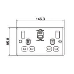 LAP  13A 2-Gang SP Switched Socket + 3A 22W 2-Outlet Type A & C USB Charger Brushed Steel with Black Inserts