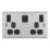 LAP  13A 2-Gang SP Switched Socket + 3A 22W 2-Outlet Type A & C USB Charger Brushed Steel with Black Inserts