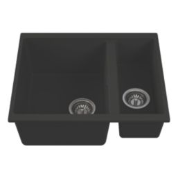 Carysil EN50REV-BK 1.5 Bowl Granite Composite Kitchen Sink Black Reversible 555mm x 218mm
