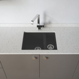 Carysil EN50REV-BK 1.5 Bowl Granite Composite Kitchen Sink Black Reversible 555mm x 218mm
