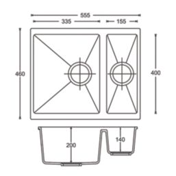 Carysil EN50REV-BK 1.5 Bowl Granite Composite Kitchen Sink Black Reversible 555mm x 218mm