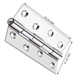 Smith & Locke Polished Chrome  Door Hinge 90mm x 57mm 2 Pack