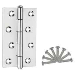 Smith & Locke Polished Chrome  Door Hinge 90mm x 57mm 2 Pack