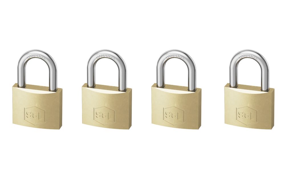 Smith & Locke Brass Keyed Alike Closed Shackle Padlock 40mm 4 Pack