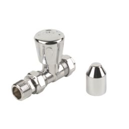 15mm x 1/2" Chrome Straight Modern Manual Radiator Valve Head & Body  2 Pack