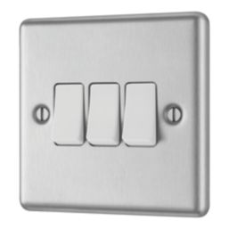 LAP  20A 16AX 3-Gang 2-Way Light Switch  Brushed Stainless Steel with White Inserts
