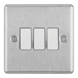 LAP  20A 16AX 3-Gang 2-Way Light Switch  Brushed Stainless Steel with White Inserts
