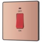 British General Evolve 45A 1-Gang 2-Pole Cooker Switch Copper with LED with Black Inserts